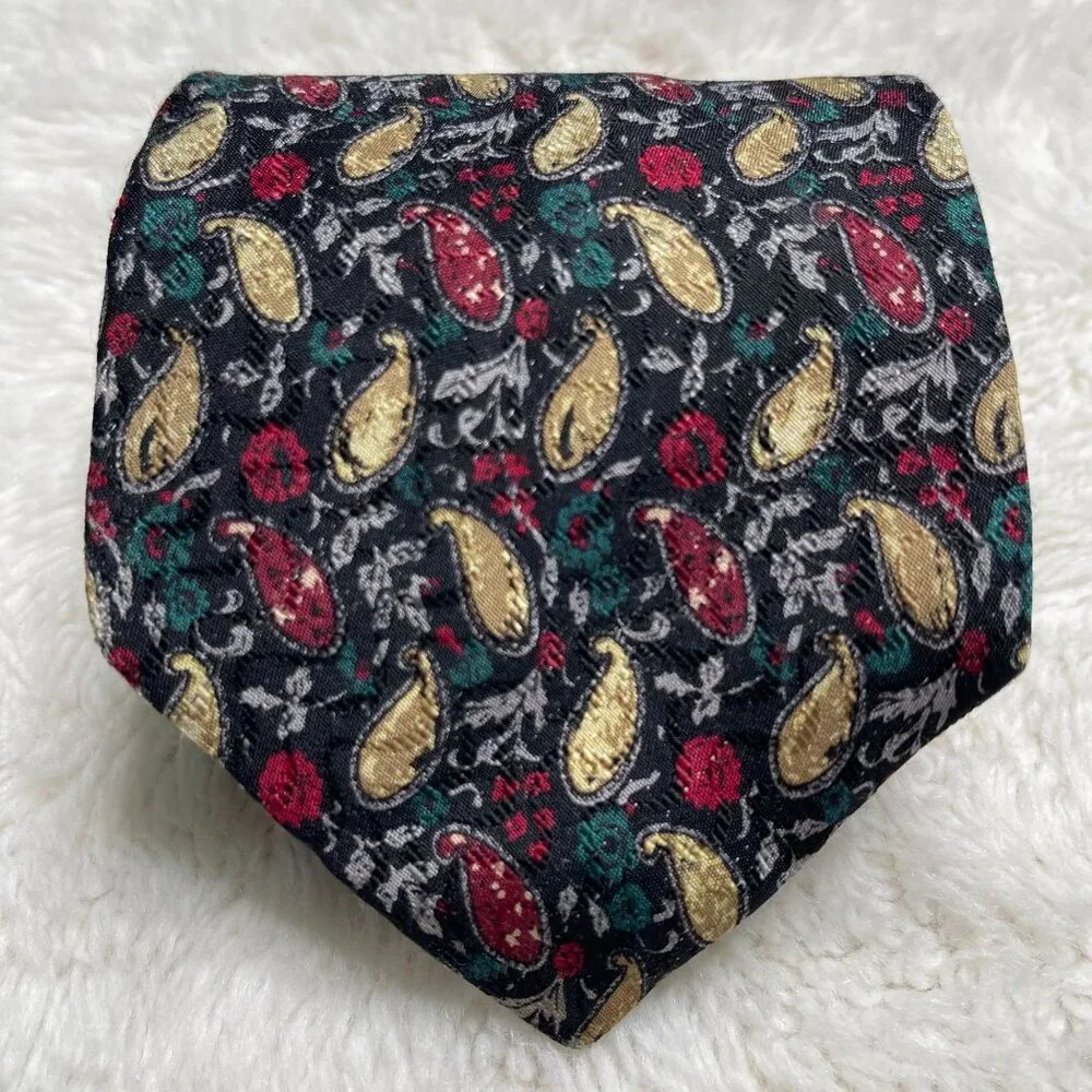 Guy Laroche Men's Black Colorful Paisley Print 100% Silk Tie One Size - Picture 3 of 5